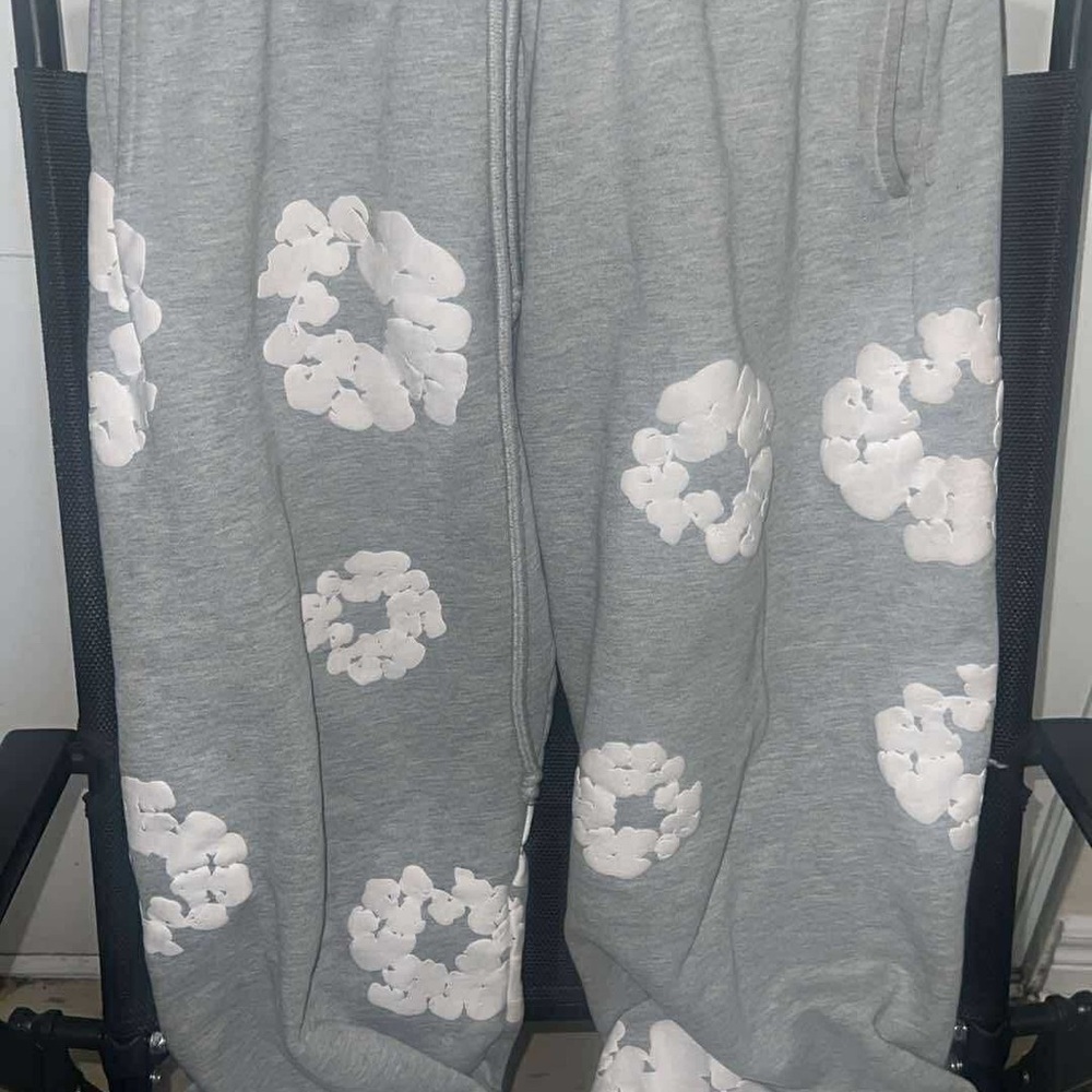 Gray Sweatpants with White Floral Design